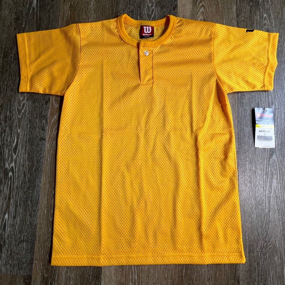 Wilson‎ Baseball Jersey Youth Large Yellow Gold Mesh Henley Performance A4729